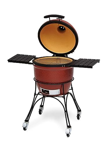 Kamado Joe - Klassisch Joe I 18-Zoll-Holzkohlegrill in Rot mit Wagen, Seitenablagen, Grillzange und Aschenbecher von Kamado Joe