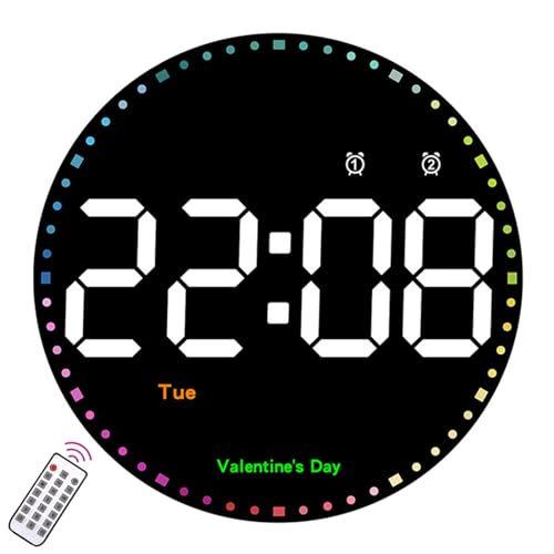 Digitale Wanduhr, LED Digital Uhr mit Countdown Wanduhr Digitale Groß mit Fernbedienung & Farb Dynamischer Sekundenzeiger Einstellbare Helligkeit Wanduhr Groß Modern für Wohnzimmer Büro (Rund) von Kamanan
