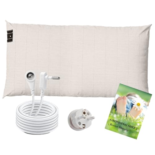 Erdungs Kissenbezug, 50 x 75cm Erdungsprodukt Erdungskissen mit EU Erdungskabel, 95% Bio-Baumwolle und 5% Silberfaser, Grounding Pillowcase für Besseren Schlaf (Weiß) von Kamanan