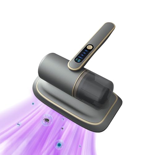Kabellos Milben Handstaubsauger,12KPa Milbensauger für Matratzen mit UV-C Licht & LCD Anzeige & Dauerstaubbehälter Klein Bett-Staubsauger Matratzenreiniger für Sofa Matratze Textil(grau) von Kamanan