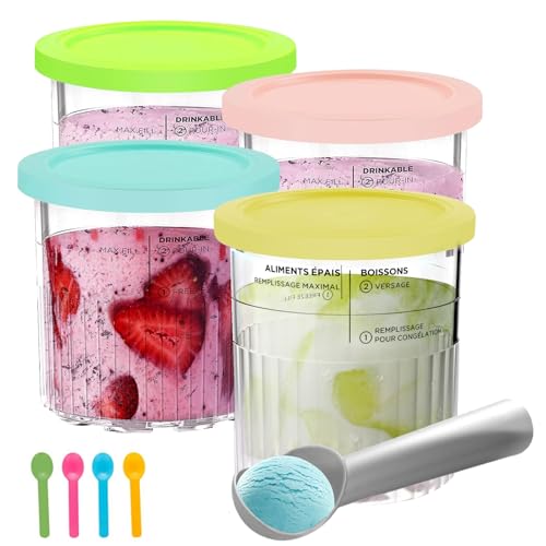 Kamanan Creami Behälter für Ninja Creami Eismaschine, 4 Stück 800ML Eisbehälter Creami Deluxe Zubehör mit Löffel, Ersatz für Ninja Creami Deluxe Behälter NC501EU NC500EU von Kamanan