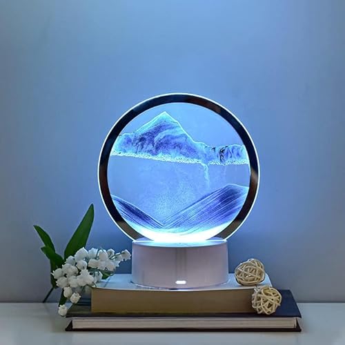 Kamanan Sand Kunst Tischlampe 3D Sand Malerei Tischlampe Dynamic Sandbild Zum Drehen mit Led Licht Flow Sand Kuns Nachtlampe Runde Doppelseitige bewegliche Sand Szene Drehende Desktop Decor von Kamanan