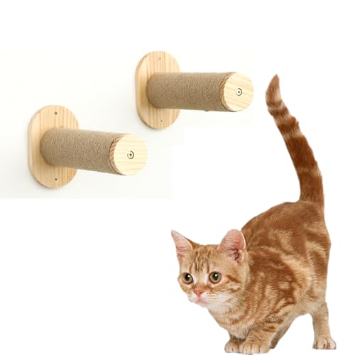 Kletterwand Katzen, 2er-Pack Kratzbaum Wand Katzentreppe Wandmontage Echtholz DIY Cat Wall Climbing Step Shelves für Katze Klettern Spielen Faulenzen Diameter 8 x L 27 cm von Kamanan