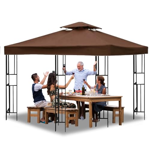 Pavillon Ersatzdach 3x3 Wasserdicht, Doppeldach Pavillon Dach mit Air Vent (Braun) von Kamanan