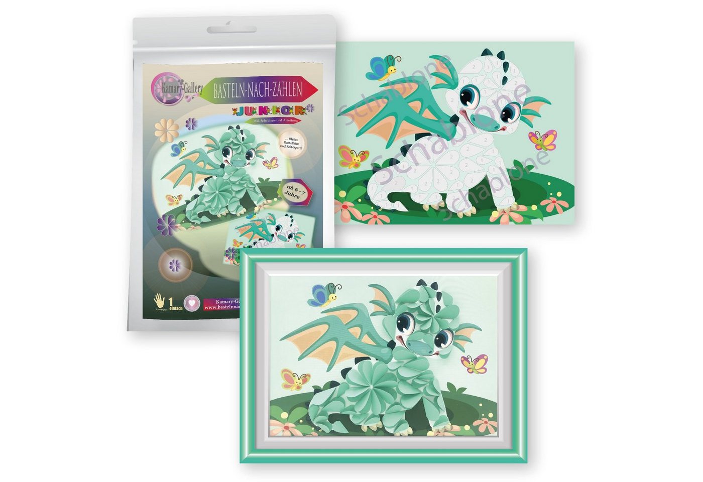 Kamary-Gallery, Basteln nach Zahlen Kreativset Bastelset Motiv Drache Basteln nach Zahlen für Kinder ab 4 oder 6 Jahre, Papierbastelset 3D Bild, Made in Germany, zur Übung der Feinmotorik, 3D basteln von Kamary-Gallery, Basteln nach Zahlen