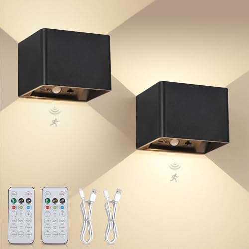 Kambo Akku Wandleuchte LED mit Bewegungsmelder, 3 Modi 3000K 4500K 6500K Aufladbare Kabellos,Magnetische Installation Innen Schwarz für Treppe Flur Garten，2 Stück von Kambo