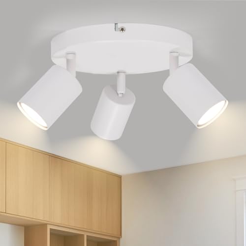 Kambo Weiß Deckenstrahler 3 Flammig LED - GU10 Deckenleuchte Strahler Rund - Deckenlampe 3 Spots Schwenkbar - Modern Strahler Deckenspot Innen - Spotleuchten Metall Küche Max 50W Ohne Glühbirnen von Kambo