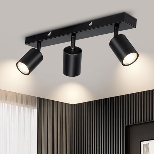 Kambo LED Deckenstrahler 3 Flammig - Schwenkbar Strahler Deckenleuchte GU10 - Schwarz Deckenlampe 3 Flammig - Modern Wandstrahler Spotlight Deckenspot Innen Metall Wohnzimmer Ohne Leuchtmittel von Kambo