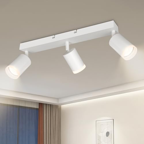 Kambo LED Deckenstrahler 3 Flammig Weiß - GU10 Deckenleuchte Strahler Schwenkbar - Modern Deckenlampe 3 Flammig - Strahler Deckenspot Wandstrahler Küche Schlafzimmer Wohnzimmer - Ohne Leuchtmittel von Kambo