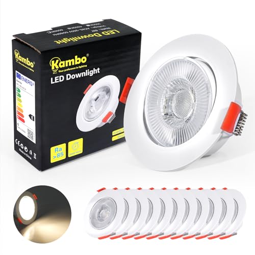 Kambo LED Einbaustrahler 40° Schwenkbar, Set mit 12 Stück Spots Rund, 6W Ersetzt 60W 610LM Neutralweiß 4000K, Spot Led Deckenleuchte Weiß Badeinbaustrahler Kambo LED Einbaustrahler 40° Schwenkbar, Set mit 12 Stück Spots Rund, 6W Ersetzt 60W 610LM Neutralweiß 4000K, Spot Led Deckenleuchte Weiß Badeinbaustrahler von Kambo