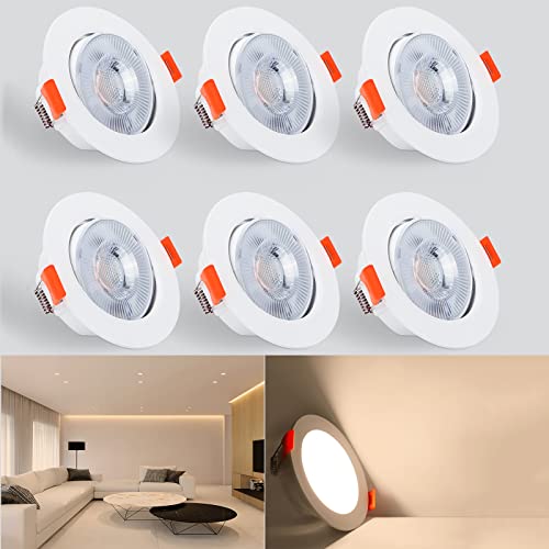 Kambo LED Einbaustrahler 230V 40° Schwenkbar, Set mit 6 Stück Spots Rund, 6W Ersetzt 60W 610LM Warmweiß 3000K, Spot Led Deckenleuchte Weiß Badeinbaustrahler von Kambo