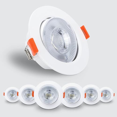 Kambo LED Einbaustrahler 230V, 6W Spot Led Deckenleuchte Weiß 40° Schwenkbar Rund 610LM Kaltweiß 6000K 6er von Kambo