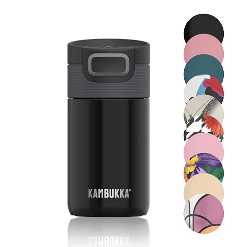 Kambukka Thermobecher 300ml - Kaffeebecher to go aus Edelstahl - Auslaufsicher & dicht - Isolierbecher, Travel & Coffee mug - hält 5h heiß/ 11h kalt - Modell ETNA PITCH BLACK - schwarz von Kambukka