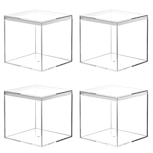 Kamehame Acryl-Boxen für Display, 4 Stück, transparenter Kunststoff, quadratisch, 100 x 100 x 100 mm, kleine Acryl-Box mit Deckel, Süßigkeiten-Pillen und kleine Schmuck-Aufbewahrungsboxen von Kamehame