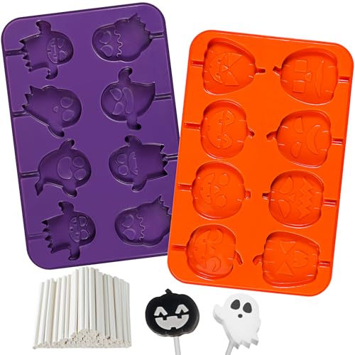 Kamehame Halloween Lollipop Form Silikon Lutscher Silikonform Kürbis 2 Stück Geist Backform Schokoladenform für Süßigkeiten, Lutscher Kuchen, Schokolade von Kamehame