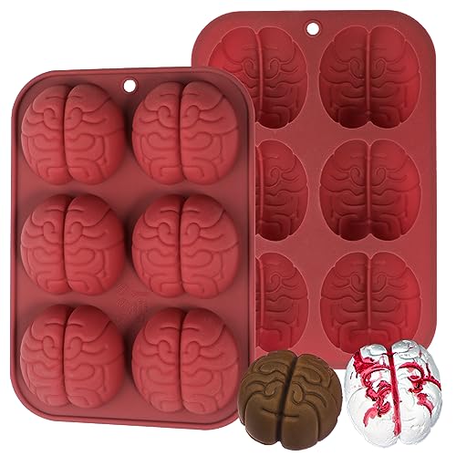 Kamehame Mini Gehirn Puddingform Silikon 2 Stück 5cm Pralinenform Silikonform Halloween Backform Gehirn Form für Pudding, Kuchen, Schokolade von Kamehame