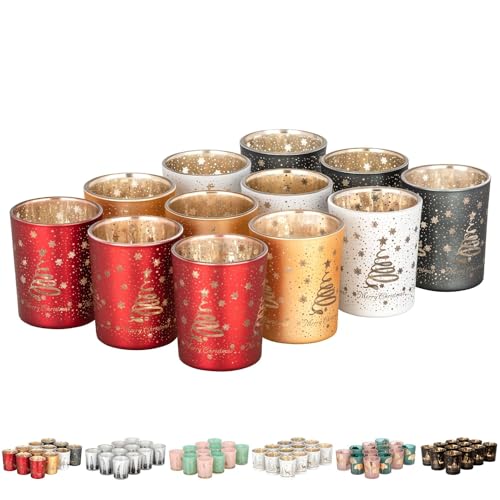 12er Set Teelichthalter Weihnachten Glas Windlicht Weihnachten Teelichtgläser Teelichtglas Kerzengläser Weihnachtsdeko Teelicht Weihnachts Windlichter Glas Deko von Kamelio
