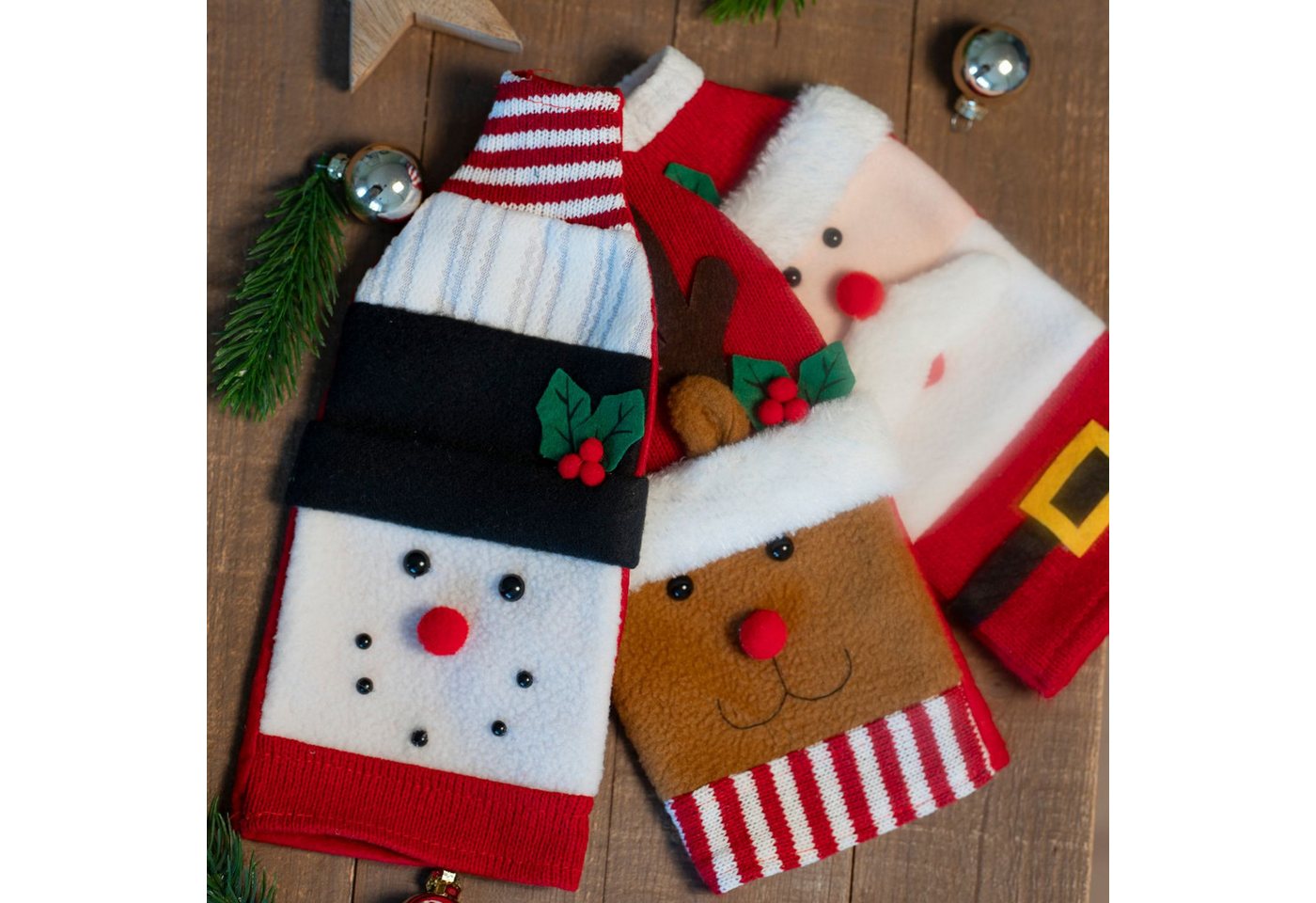Kamelio Dekofigur Set Flaschenpullover Weihnachten Flaschenüberzug Weinflaschenhülle (3 St., 3 Stück) von Kamelio
