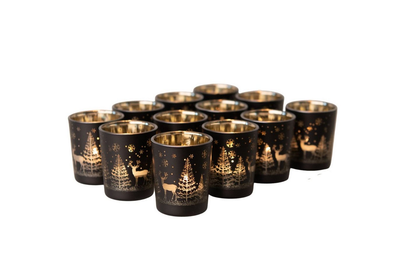 Kamelio Teelichthalter 12er Set Teelichtgläser schwarz gold Windlicht Tischdeko (12 St., 12) von Kamelio