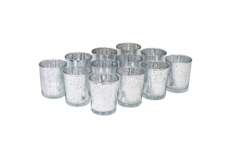 Kamelio Teelichthalter 12er Set Teelichtgläser silber Windlicht Tischdeko Glas (12 St., 12) von Kamelio