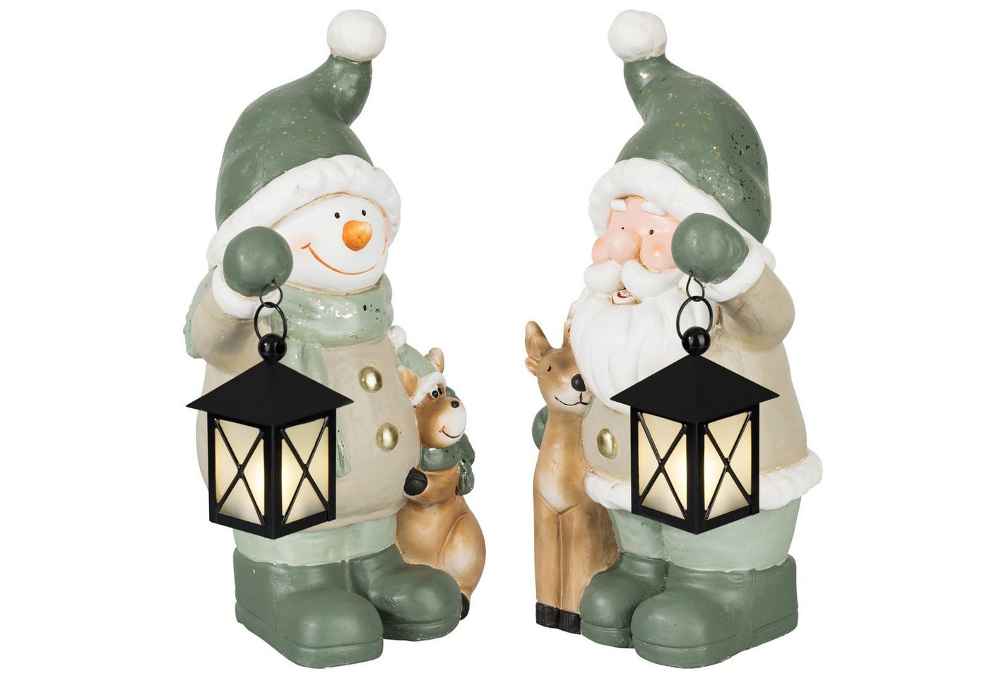 Kamelio Weihnachtsfigur 2er Set Weihnachtsdeko Schneemann Weihnachtsmann mit LED Laterne (2 St., 2 Stück), mit LED Laterne von Kamelio