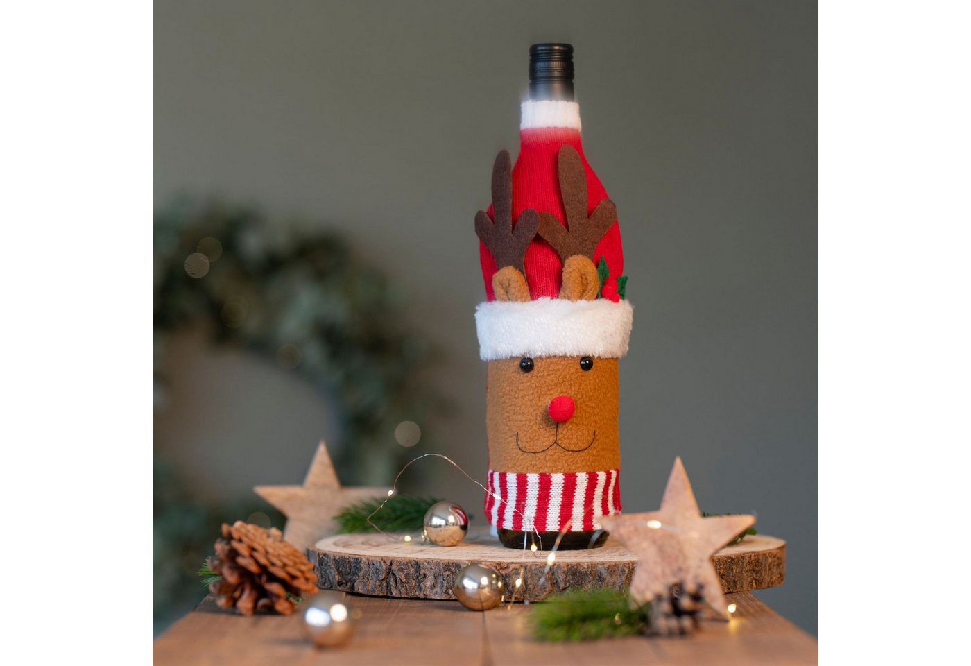 Kamelio Weihnachtsfigur Flaschenpullover Weihnachten Flaschenüberzug Weinflaschenhülle Elch (1 St) von Kamelio