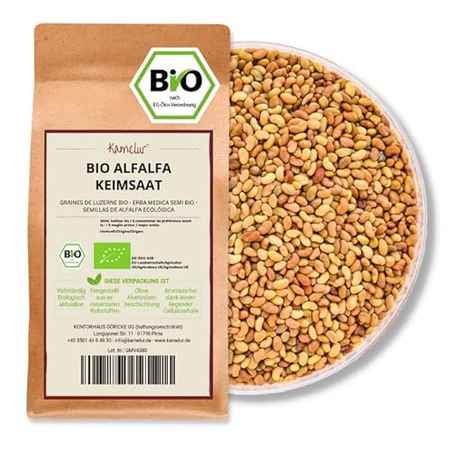 Kamelur 1kg BIO Alfalfa Sprossen Samen – Luzerne Samen BIO, Keimsaat ohne Zusätze – Alfalfa Samen in biologisch abbaubarer Verpackung von Kamelur