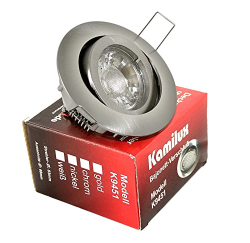 Kamilux 12V Bajo 5W = 50Watt LED Downlights Einbaustrahler in edelstahl, chrom, weiss, NIEDERVOLT 12Volt MR16 / GU5.3, inkl. 5W LED in tageslichtweiss/kaltweiss (Edelstahl-gebürstet) von Kamilux