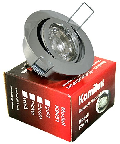 Kamilux 12V Bajo 5W = 35Watt LED Downlights Einbaustrahler in edelstahl, chrom, weiss NIEDERVOLT 12Volt MR16 / GU5.3, inkl. 5W LED in tageslichtweiss/kaltweiss (Chrom glänzend) von Kamilux