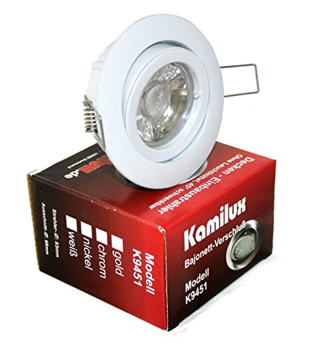 Kamilux 1 x Power LED Einbaustrahler Bajo 230V 5Watt in weiß Lichtfarbe in warmweiß MCOB von Kamilux