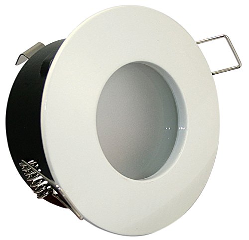 Kamilux 12V Aqua LED Feuchtraum Einbaustrahler in weiss, Schutzklasse IP65, NIEDERVOLT 12Volt MR16 / GU5.3, inkl. 5W LED in warmweiss von Kamilux