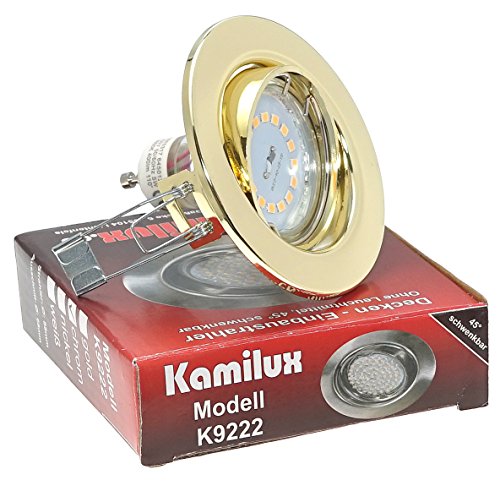 Kamilux 2 x Einbaustrahler Einbauleuchte Deckenspot Tom in gold, 230V & GU10 Fassung, inkl.Power SMD-LED Leuchtmittel 5 Watt GU10 230V in neutralweiß, 3-Stufen Dimmung von Kamilux