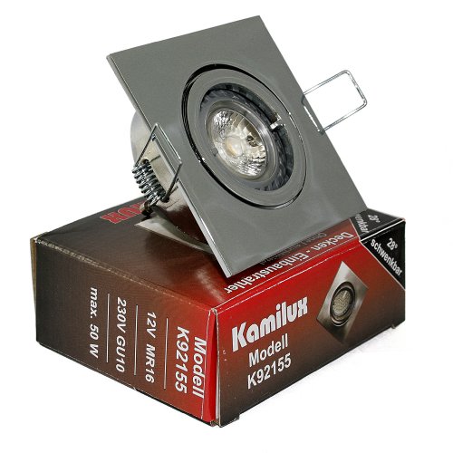 Kamilux 230V LED Decken Einbaustrahler in chrom, eckig quadratisch Quajo inkl. 5W Power LED Leuchmittel tageslichtweiss/kaltweiss von Kamilux