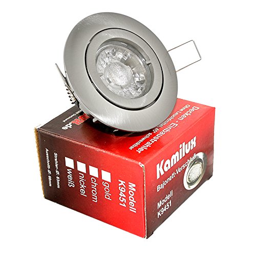 Kamilux 5 x Power LED Einbaustrahler Bajo 230V 5Watt in Edelstahl-gebürstet Optik Lichtfarbe in warmweiß MCOB von Kamilux