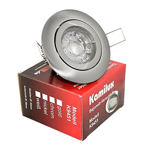 Kamilux 5 x Power LED Einbaustrahler Bajo 230V 5Watt in edelstahl-gebürstet Lichtfarbe in warmweiss MCOB von Kamilux