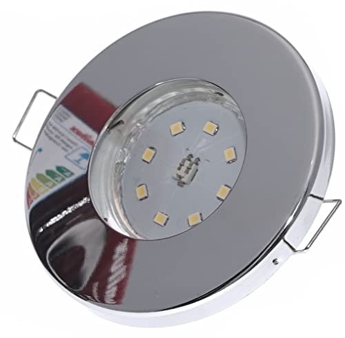 Kamilux 6x LED Bad Einbaustrahler Deckenleuchte Nautik/Farbe Chrom/inkl. 230Volt - 5W SMD Modul/Aussen Ø=85mm / Lichtfarbe Neutralweiß/sehr FLACH 30mm einbautiefe. von Kamilux