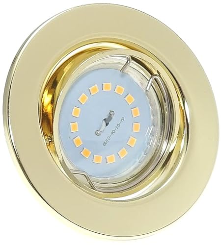 Kamilux 7er Set Decken Einbauleuchte Alva/Farbe Gold/inkl. 230Volt - 5 Watt SMD Leuchtmittel/Modul Step Dimmbar/Aussen Ø=87mm / Lichtfarbe warmweiß/sehr FLACH 30mm einbautiefe. von Kamilux