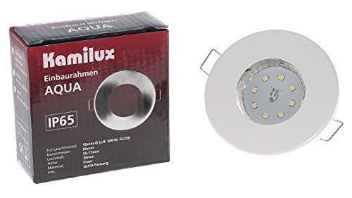 Kamilux LED 5Watt Aqua IP65 mit klarer Schutzscheibe,Badezimmer Einbaustrahler BAD & DUSCHE Deckenstrahler in weiss + 230V GU10 5W Leuchtmittel POWER LED warmweiss von Kamilux