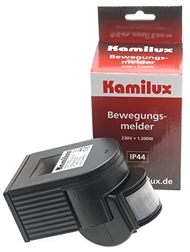 Kamilux LED Bewegungsmelder in schwarz, IP44, 230V, Maximallast 10-1.200W, Erfassungswinkel 180° von Kamilux