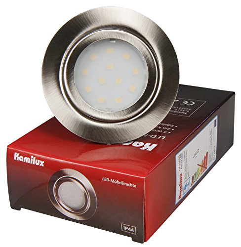 Möbeleinbauleuchte New Gabi 12V inkl. LED 2-3Watt/warmweiß AMP Stecker und Kabel Farbe: Edelstahl-geb./Weiß/Chrom von Kamilux