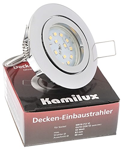 Set Einbauleuchte Bajo 230V chrom,SMD Modul 5 Watt 230V in warmweiß, 3-Stufen Dimmung von Kamilux