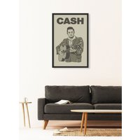 Johnny Cash Vintage Print - Illustration Künstler Poster von KaminTersieff