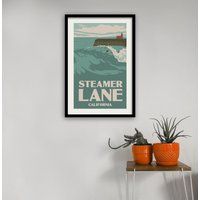 steamer Lane Kalifornien Poster - California Surf Beach Print von KaminTersieff