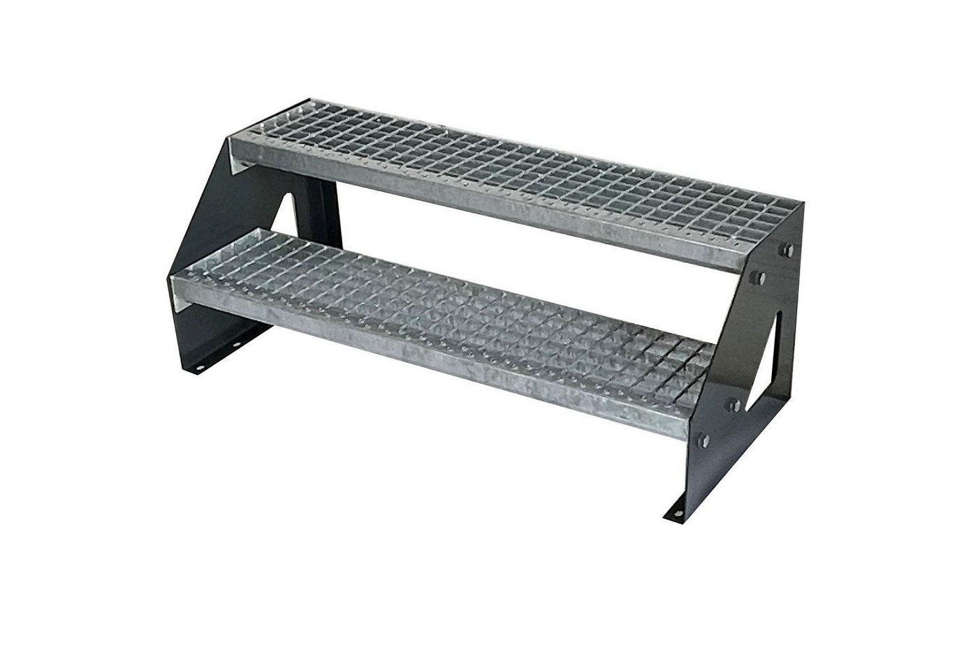 Kaminbau Mierzwa Außentreppe Premium Treppe Anthrazit Freistehend, für Geschosshöhen bis 38.00 cm, Stufen Gitterroststufen nach DIN 24531, (Höhe 38 cm, Breite wählbar aus 60, 80, 100, 120, 140 cm), Gartentreppe Stahltreppe Wetterfest Rostfrei Feuer-Verzinkt Rutschfest von Kaminbau Mierzwa