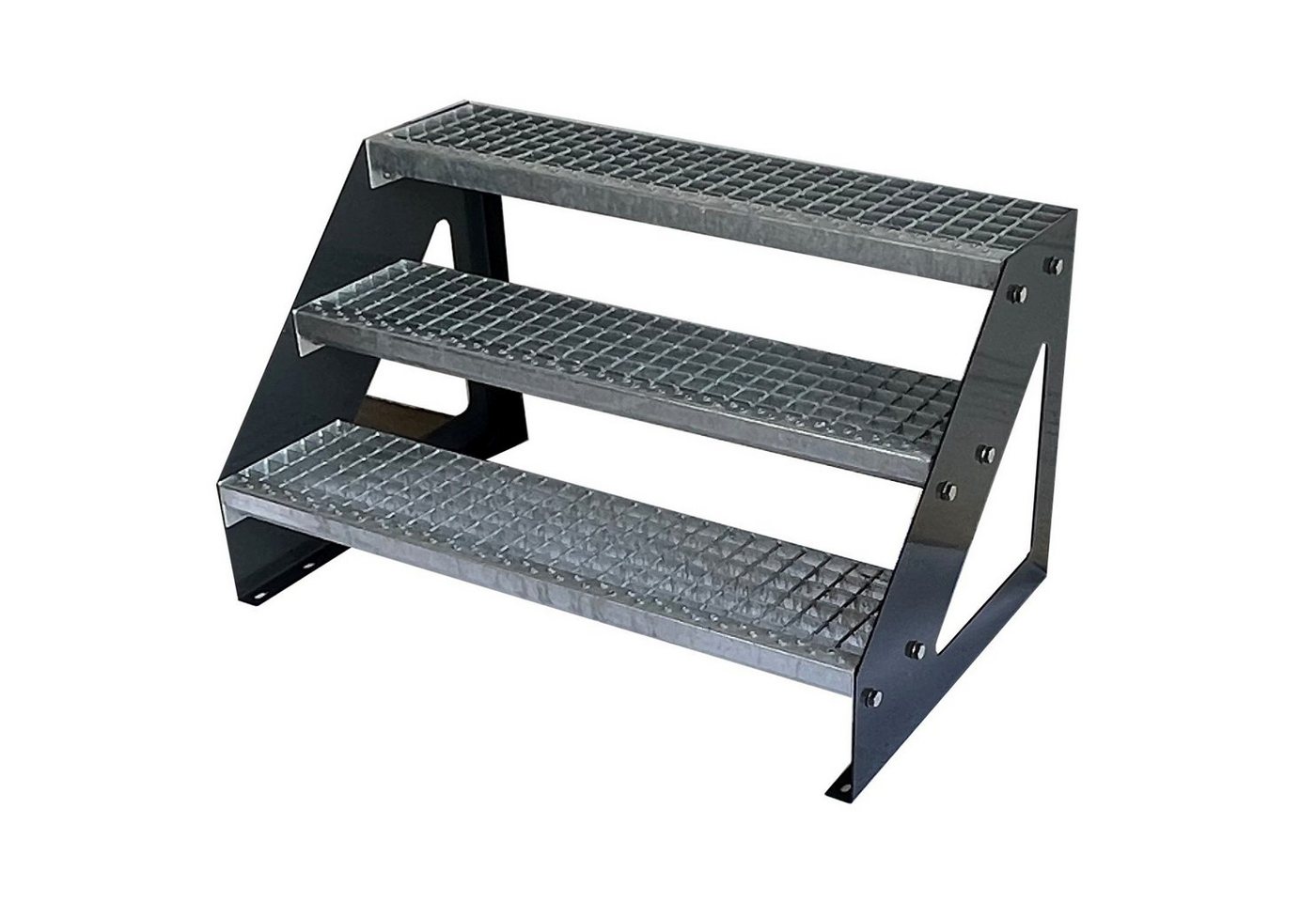 Kaminbau Mierzwa Außentreppe Premium Treppe Anthrazit Freistehend, für Geschosshöhen bis 57.00 cm, Stufen Gitterroststufen nach DIN 24531, (Höhe 57 cm, Breite wählbar aus 60, 80, 100, 120, 140 cm), Gartentreppe Stahltreppe Wetterfest Rostfrei Feuer-Verzinkt Rutschfest von Kaminbau Mierzwa