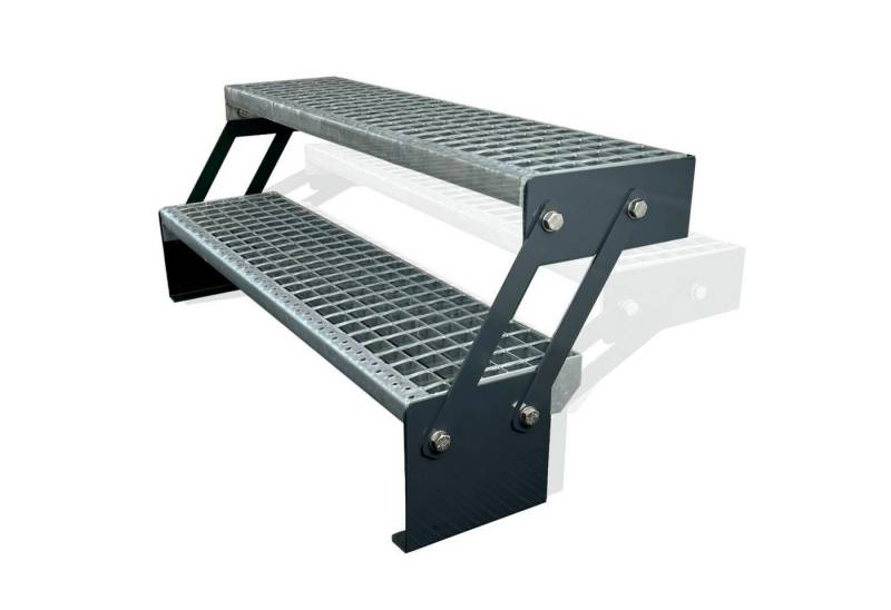 Kaminbau Mierzwa Außentreppe Premium Treppe Anthrazit Höhe Verstellbar, für Geschosshöhen bis 43.00 cm, (Höhe Verstellbar 30-43 cm), Gartentreppe Stahltreppe Wetterfest Rostfrei Feuer-Verzinkt Rutschfest von Kaminbau Mierzwa