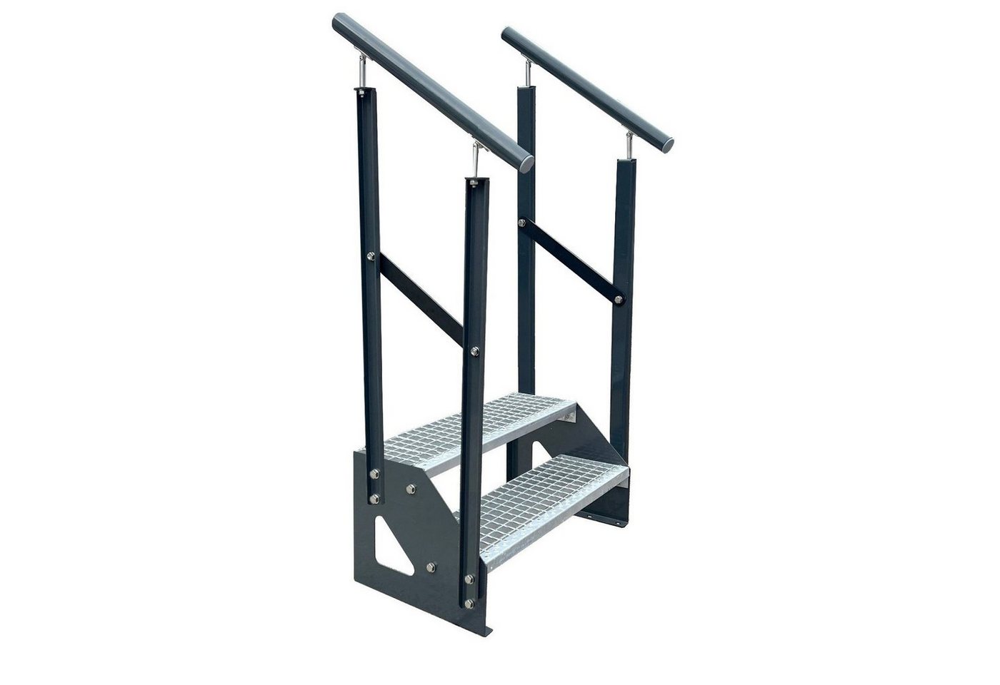 Kaminbau Mierzwa Außentreppe Premium Treppe Anthrazit mit oder ohne Geländer, für Geschosshöhen bis 38.00 cm, Stufen Gitterroststufen nach DIN 24531, (Höhe 38 cm, Stufenbreite und Geländerart wählbar), Gartentreppe Stahltreppe Wetterfest Rostfrei Feuer-Verzinkt Rutschfest Kaminbau Mierzwa Außentreppe Premium Treppe Anthrazit mit oder ohne Geländer, für Geschosshöhen bis 38.00 cm, Stufen Gitterroststufen nach DIN 24531, (Höhe 38 cm, Stufenbreite und Geländerart wählbar), Gartentreppe Stahltreppe Wetterfest Rostfrei Feuer-Verzinkt Rutschfest von Kaminbau Mierzwa