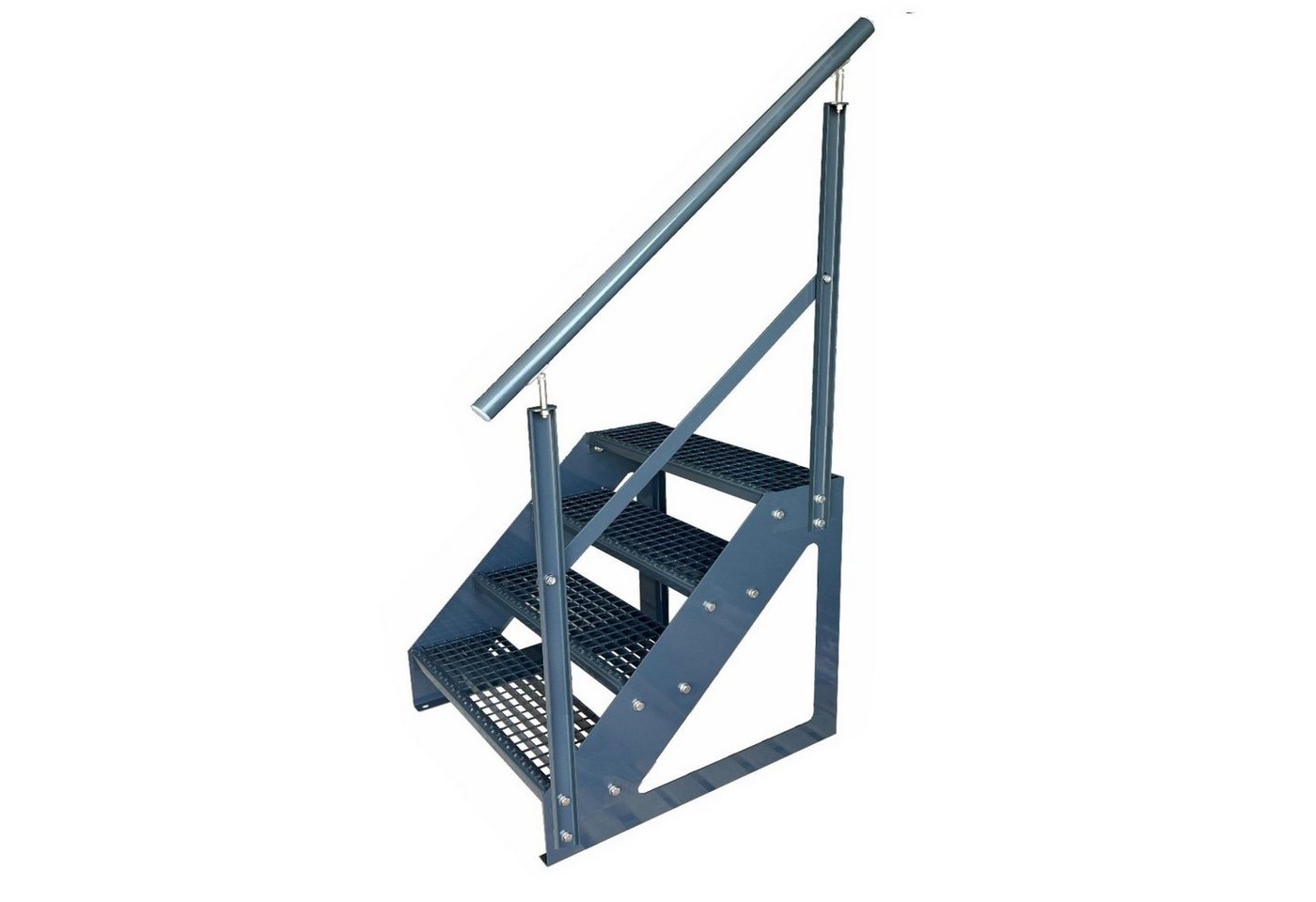 Kaminbau Mierzwa Außentreppe Premium Treppe Anthrazit mit oder ohne Geländer, für Geschosshöhen bis 76.00 cm, Stufen Gitterroststufen nach DIN 24531, (Höhe 76 cm, Stufenbreite und Geländerart wählbar), Gartentreppe Stahltreppe Wetterfest Rostfrei Feuer-Verzinkt Rutschfest von Kaminbau Mierzwa