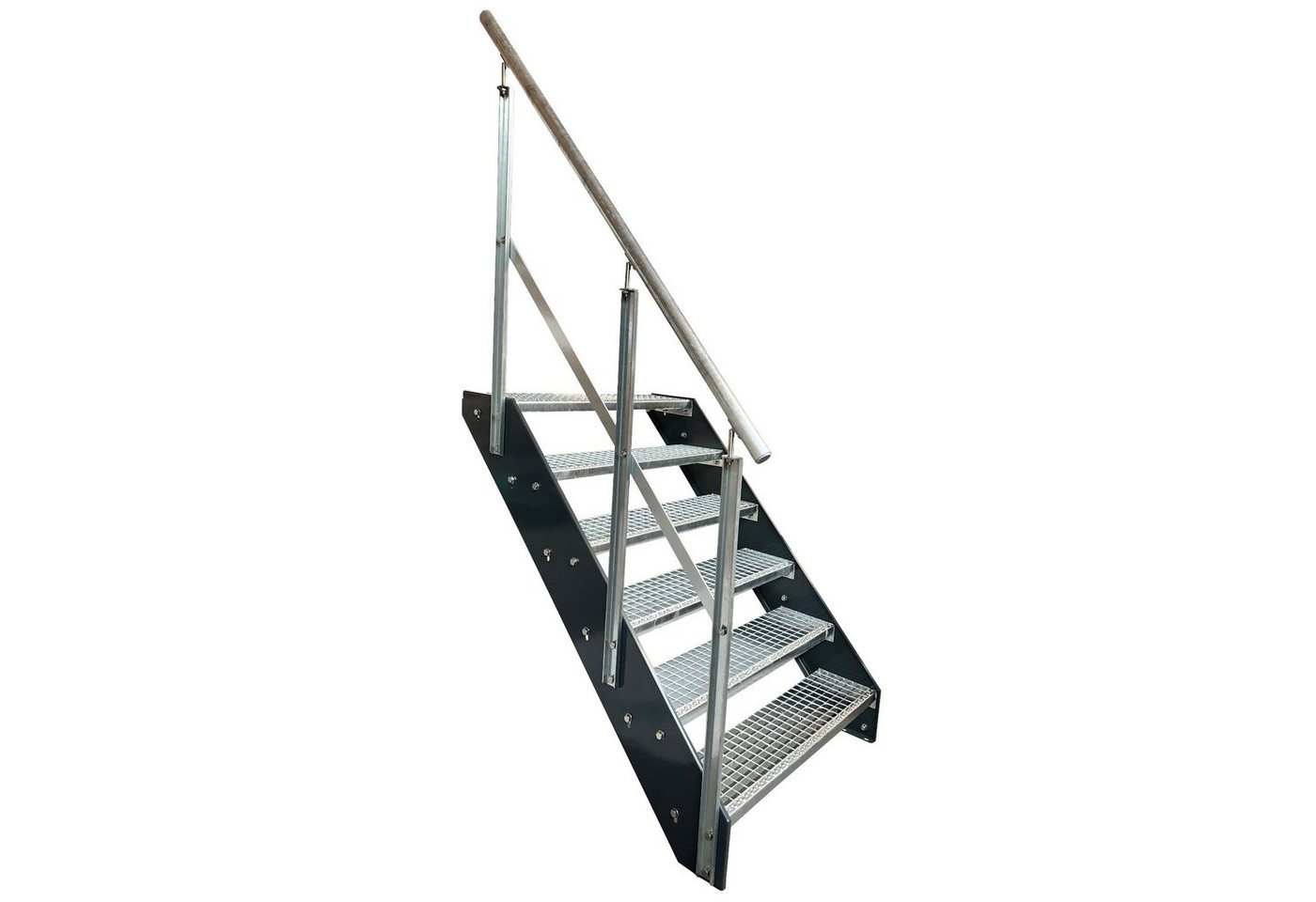 Kaminbau Mierzwa Außentreppe Premium Treppe Anthrazit mit und ohne Geländer, für Geschosshöhen bis 114.00 cm, Stufen Gitterroststufen nach DIN 24531, (Höhe 114 cm, Stufenbreite und Geländerart wählbar), Gartentreppe Stahltreppe Wetterfest Rostfrei Feuer-Verzinkt Rutschfest Kaminbau Mierzwa Außentreppe Premium Treppe Anthrazit mit und ohne Geländer, für Geschosshöhen bis 114.00 cm, Stufen Gitterroststufen nach DIN 24531, (Höhe 114 cm, Stufenbreite und Geländerart wählbar), Gartentreppe Stahltreppe Wetterfest Rostfrei Feuer-Verzinkt Rutschfest von Kaminbau Mierzwa