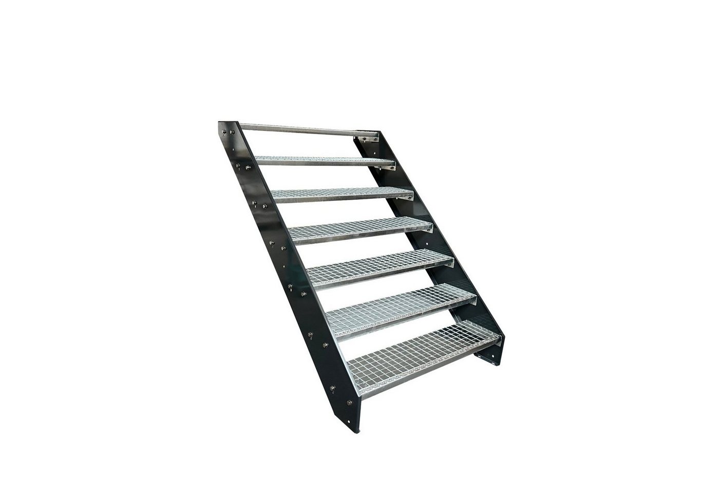 Kaminbau Mierzwa Außentreppe Premium Treppe Anthrazit mit und ohne Geländer, für Geschosshöhen bis 133.00 cm, Stufen Gitterroststufen nach DIN 24531, (Höhe 133 cm, Stufenbreite und Geländerart wählbar), Gartentreppe Stahltreppe Wetterfest Rostfrei Feuer-Verzinkt Rutschfest Kaminbau Mierzwa Außentreppe Premium Treppe Anthrazit mit und ohne Geländer, für Geschosshöhen bis 133.00 cm, Stufen Gitterroststufen nach DIN 24531, (Höhe 133 cm, Stufenbreite und Geländerart wählbar), Gartentreppe Stahltreppe Wetterfest Rostfrei Feuer-Verzinkt Rutschfest von Kaminbau Mierzwa
